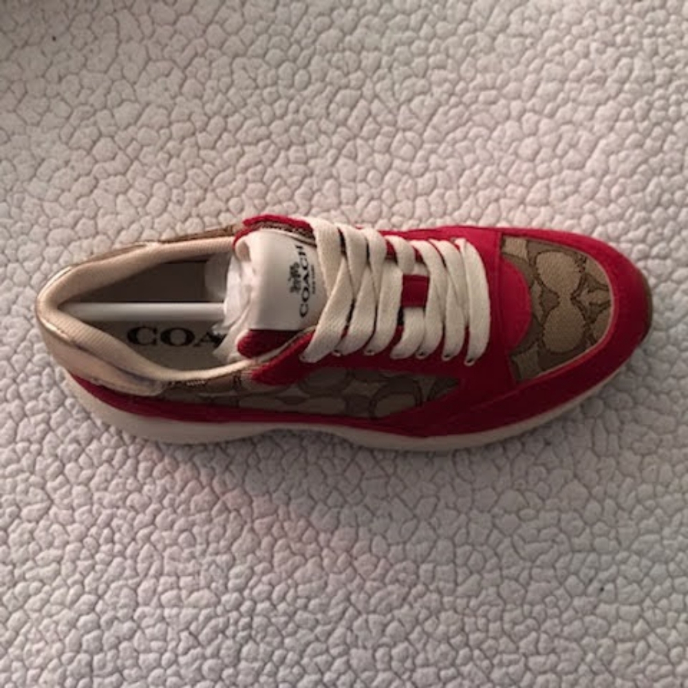 New Coach Sneakers C152 Tech Women Khaki/ Dark Pink Size 5 Youth Sz 3 - Picture 8 of 10